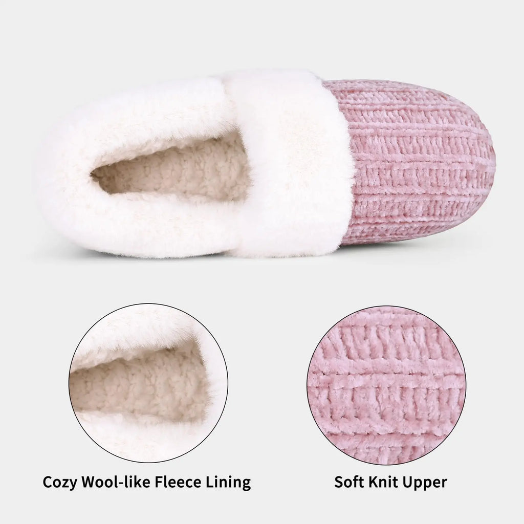 Pallene Fuzzy -  Winter Slippers For Men Women Casual Memory Foam Knit Flat Slides Cozy Plush Indoor Slippers Fluffy Cotton Shoes