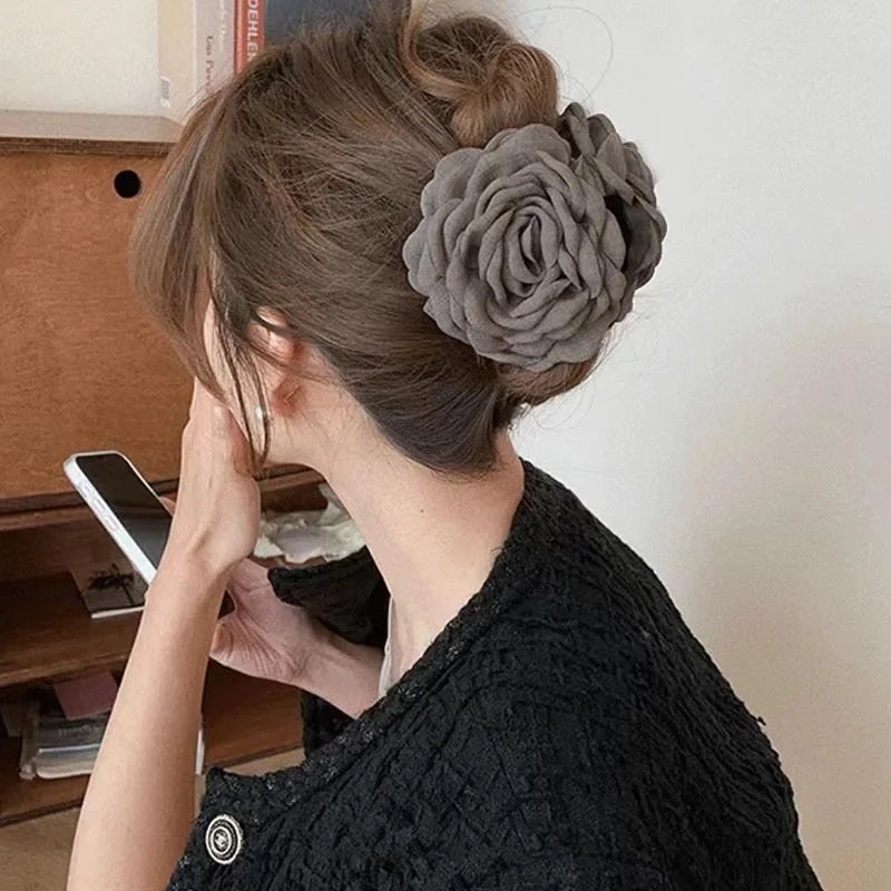 Rosabella - French Fabric Rose Flower Hair Claw Clips For Women Girls Hair Clip Barrette Hairpins Hair Clamps Headwear Hair Accessories Gift