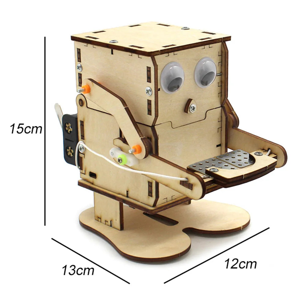 Robot Eating Coin Wood DIY Model Teaching Learning Stem Project for Kid Science Education Experiment Education Toy Assemble Kit