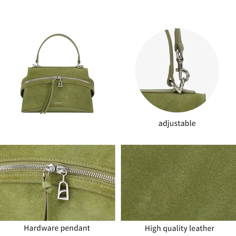 Verda - 
LA FESTIN Original Brand Women's bag 2025 New Green Shoulder Crossbody Bag Suede Handbag Luxury Designer Bag Leather Bag