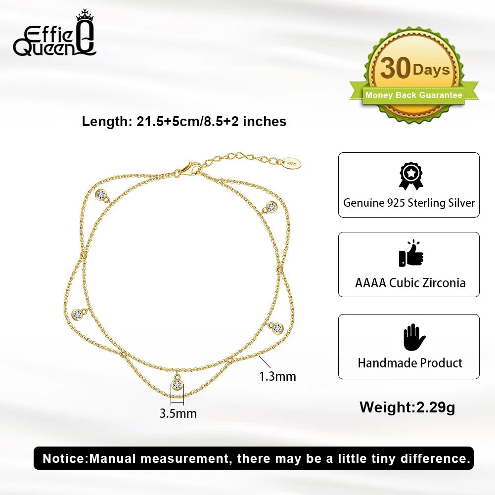 ECLIA - 
Effie Queen 925 Sterling Silver Round CZ Dangle Cable Chain Anklet for Women Sunflower Long Chain Foot Ankle Straps Jewelry SA72
