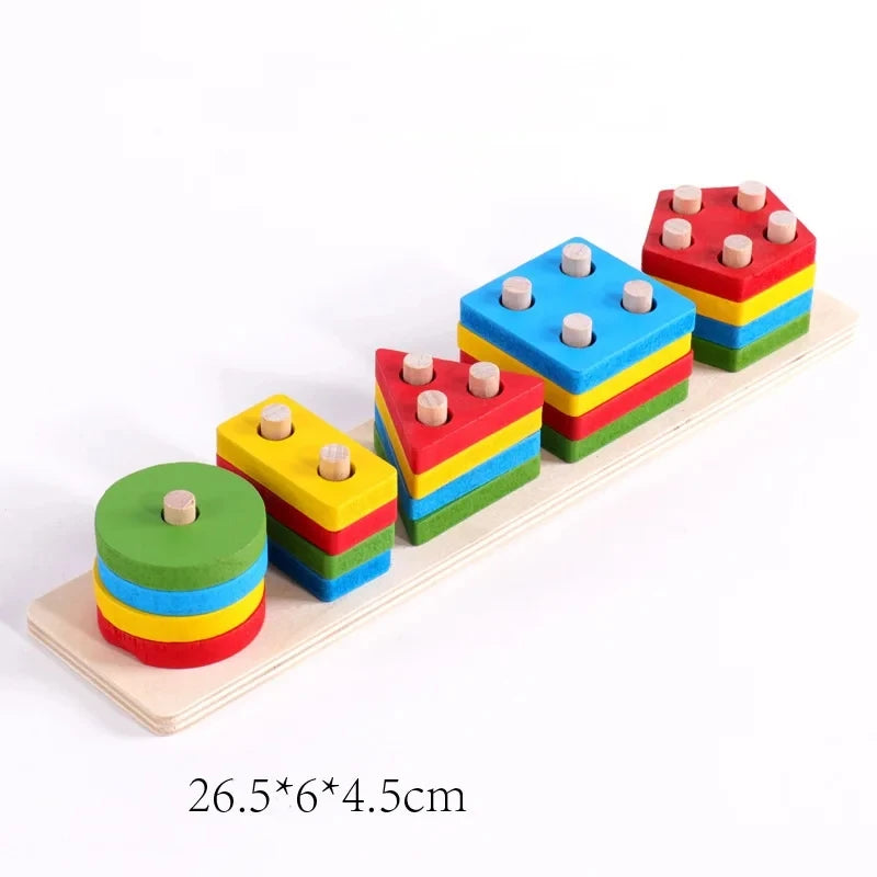 Montessori Wooden Block Toys Children Geometric Shape Color Sorter Block Puzzles Toddler Sorting Math Bricks Stacking Toys