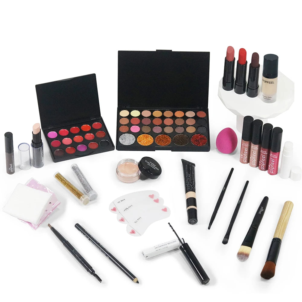 Glimora - POPFEEL Christmas Makeup Set - Complete Collection of Eyeshadow, Foundation, Lipstick for Holiday Celebrations and Everyday Glam