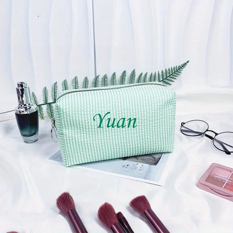 Custom -  Embroidered Striped Travel Toiletry Bag - Personalized Cosmetic Portable Polyester Storage for Travel School Dorm or Home