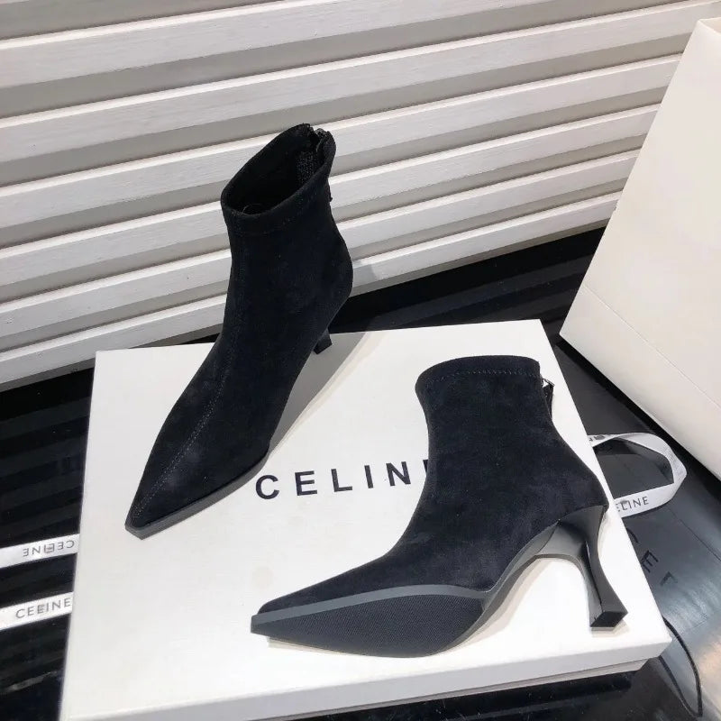 Wildura - Autumn Women's High Heel Leopard Print Ankle Boots New Winter Pointed Head Thin Heel Chelsea Boots for Shoes Dress D503