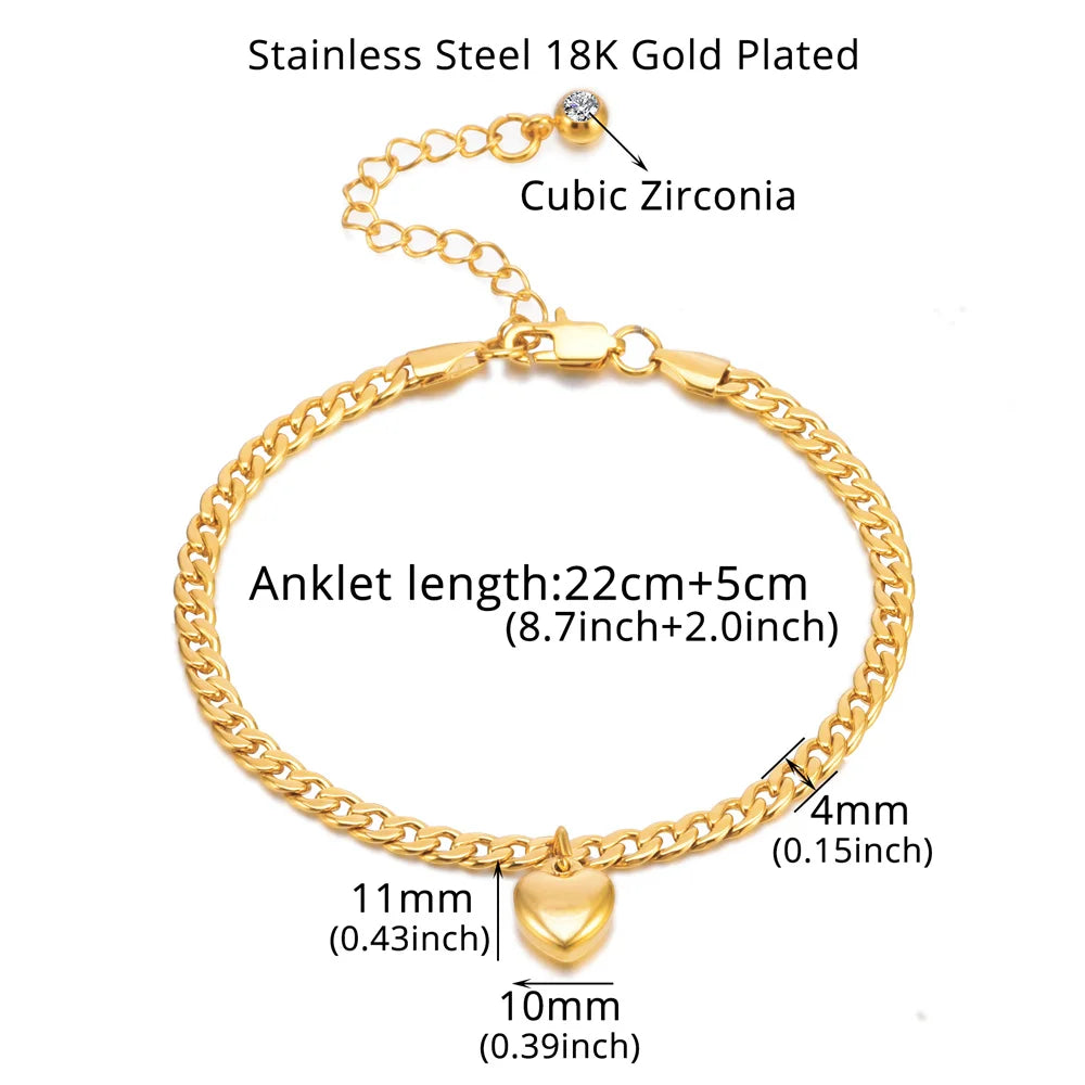 TIDORA - 
Anklet For Women Gold Color Stainless Steel Cuban Link Ankle Bracelets Summer 2022 Fashion Leg Chain Beach Foot Jewelry Ancklets