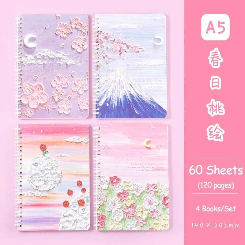 4 Books/Set A5 Coil Lined Notebook High Quality Kawaii Korean Stationery Cute School Supplies for Students