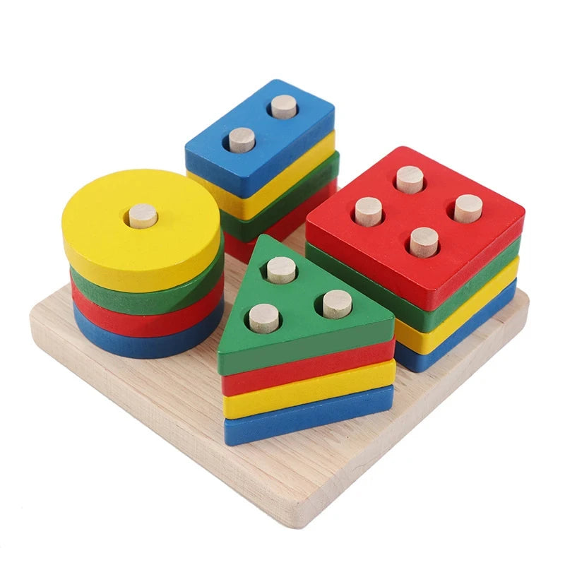 Montessori Wooden Block Toys Children Geometric Shape Color Sorter Block Puzzles Toddler Sorting Math Bricks Stacking Toys