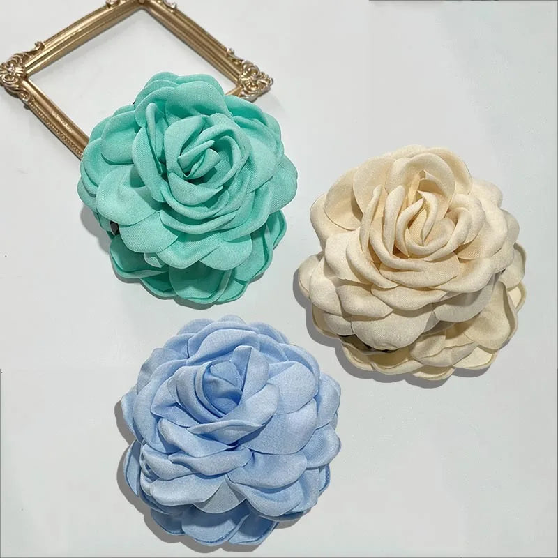 Rosabella - French Fabric Rose Flower Hair Claw Clips For Women Girls Hair Clip Barrette Hairpins Hair Clamps Headwear Hair Accessories Gift
