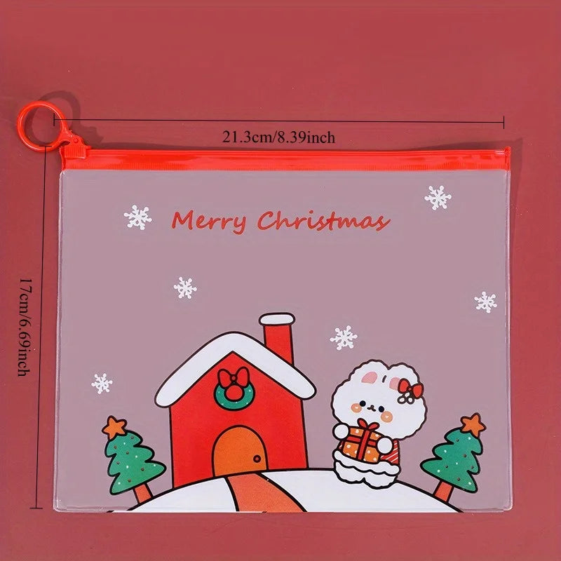 4/12/36pcs Christmas Ring Zip File Bag Transparent Stationery Organizer for Students Multifunctional Pencil Pouch Organizer