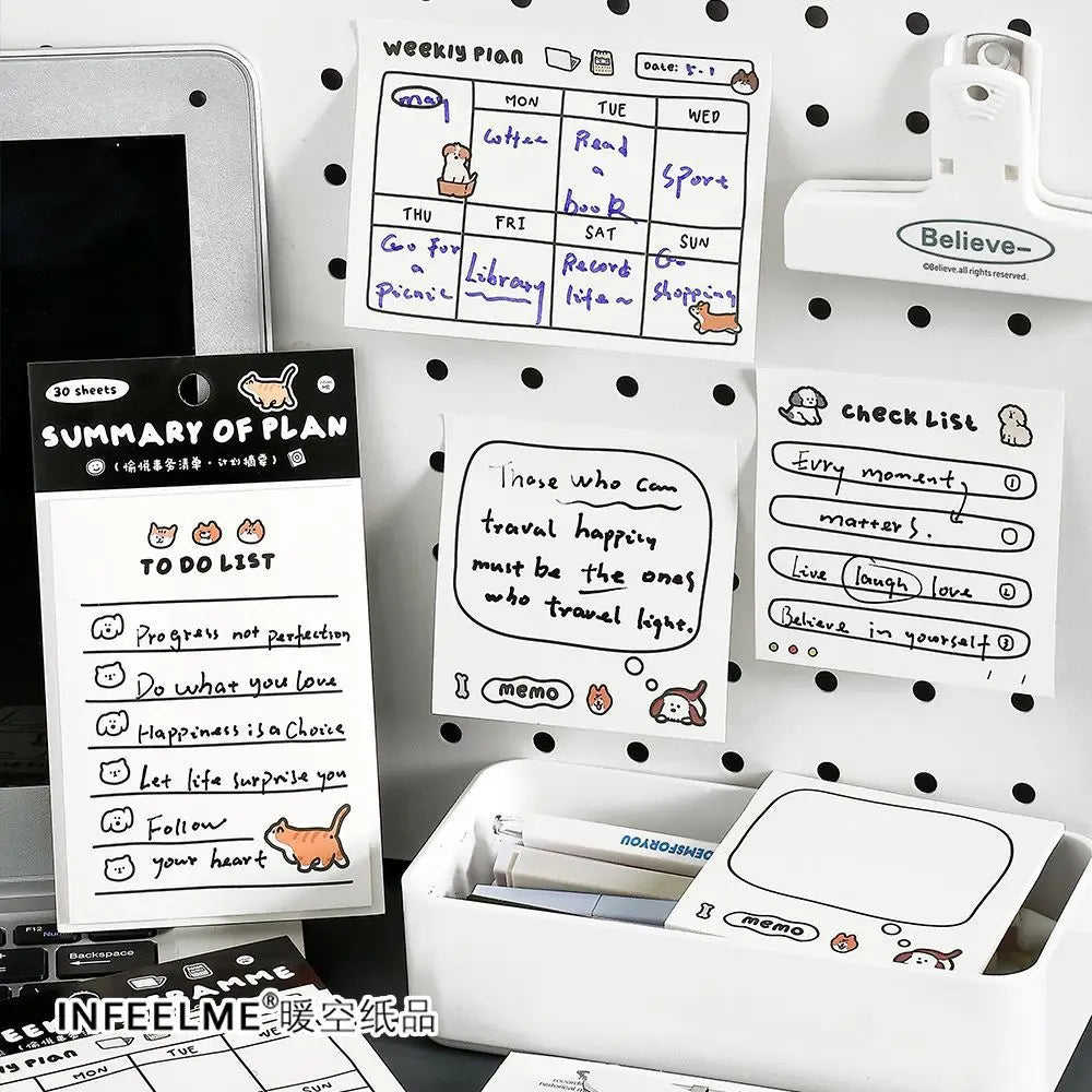 30sheets Memo Note Happy Business List Series Schedule Weekly Plan List Notes Check-in N Times Sticky Notes Stationery Note Pad