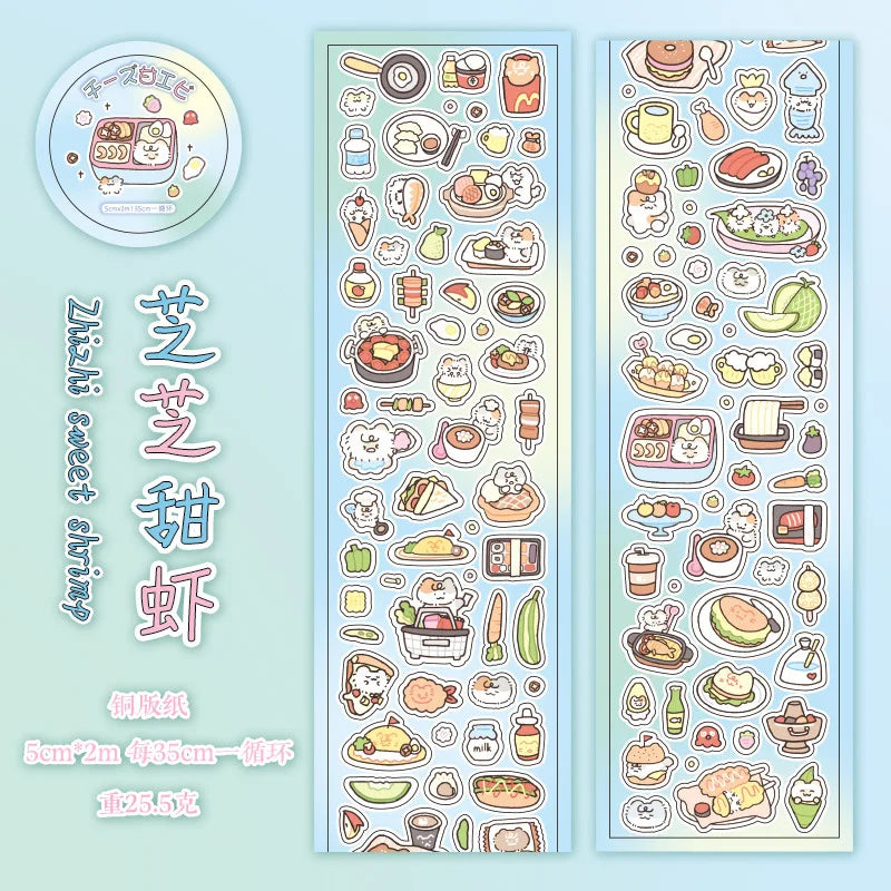 Mr. Paper, 200cm/roll，Cartoon Mini Cute Food Pattern Sticker，Scrapbook Phone Case Notebook Diary Decoration Stationery Sticker