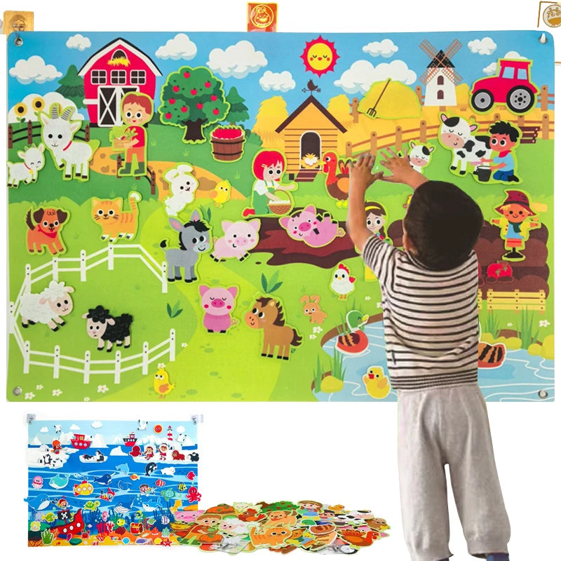 Farm Animals Felt Story Board Set Storytelling Early Learning Interactive Play Kit Wall Hanging Puzzle Toys for Toddlers Gifts