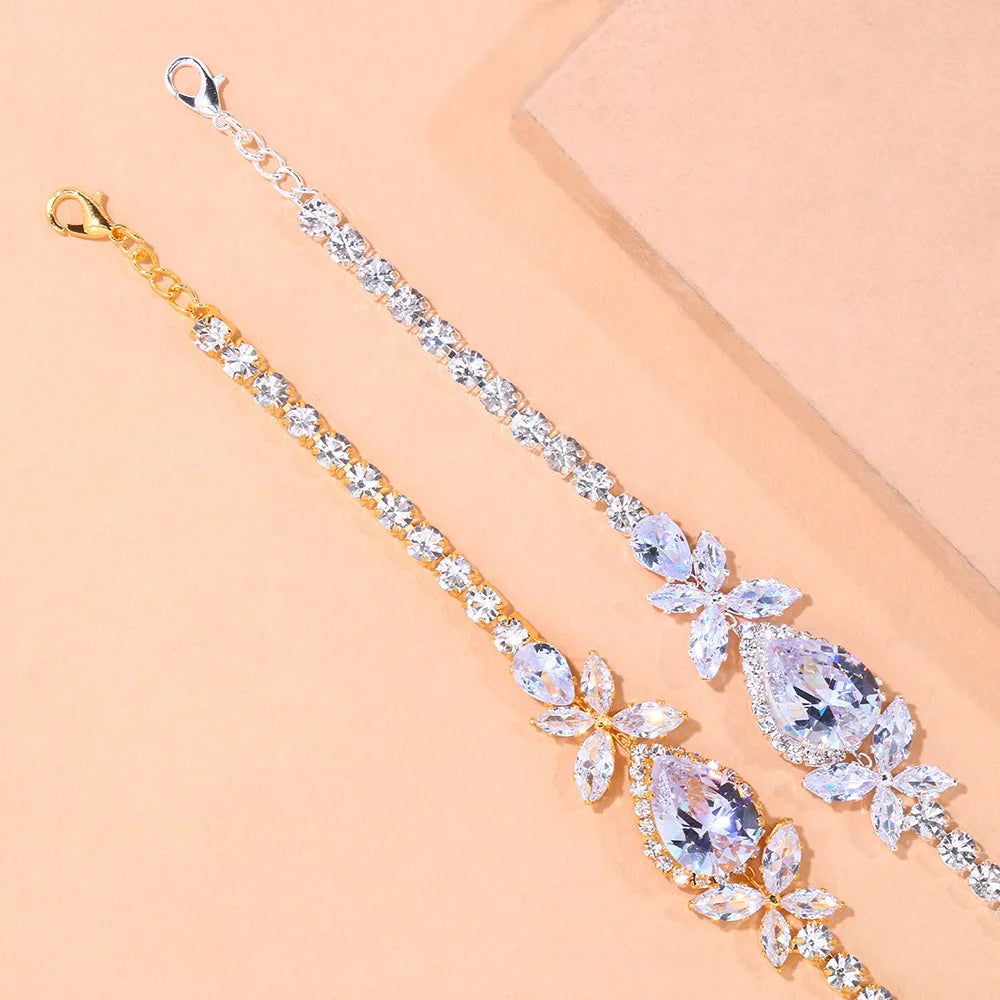 LEAFORA - 
Stonefans Fashion Flower Water Drop Zircon Rhinestone Anklet for Women Luxury Leaf Charm Anklet Bracelet on Leg Chain Jewelry