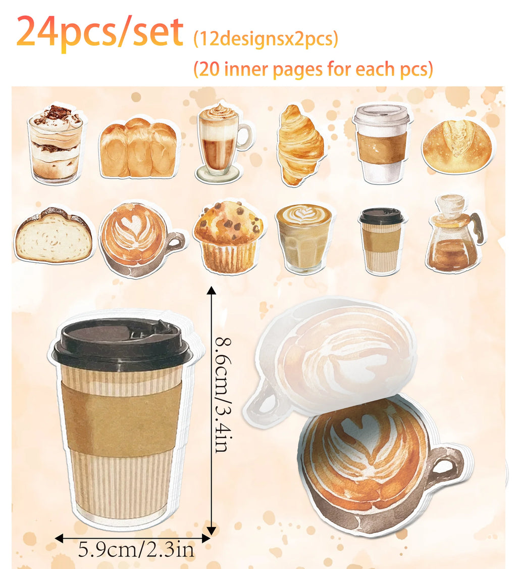 12/24/36pcs Coffee Theme Sticky Notes Set, Self-Stick Notes Pads, Writing Memo Pads for Office Home Use Kids Gifts Supplies