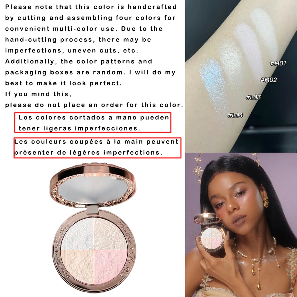 Angelique - 
Flower Knows Little Angel Embossed Face Highlighter Palette Diamond Glitter 3D Contour Waterproof Long-lasting Makeup Shimmer 8g