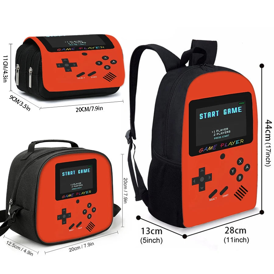 Hoter - 3 Pcs Set Games Console Simple Style Lightweight Boys/Girls Gift 3D Cartoon Big Capacity Teens Laptop Backpack Women Men