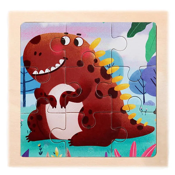 9 Pieces Wooden Puzzle Cartoon Dinosaur Transportation Montessori 3d Puzzle Game Early Learning Educational Toys for Children