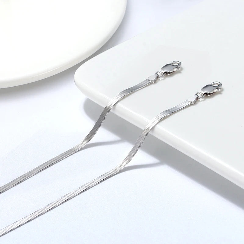 Venara - 
KISS MANDY 925 Sterling Silver 3.5mm Punk Herringbone Blade Chain Anklet for Women Flat Snake Chain Foot Barefoot Anklets SA12