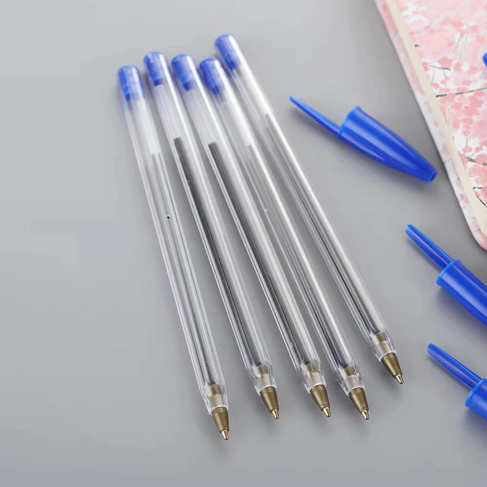50/100Pcs Ballpoint Pens 1.0mm Blue Black Plastic Ball Point Pen Student Gift School Office Supplies Long Lasting Smooth Writing