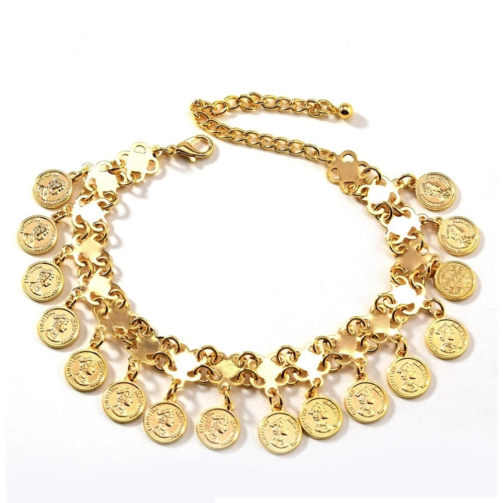 GOLDÉA - 
New Fashion Anklet Gold Color Alloy Coin Tassel Foot Chain Ankle Bracelet Women's Wedding Decoration On Foot