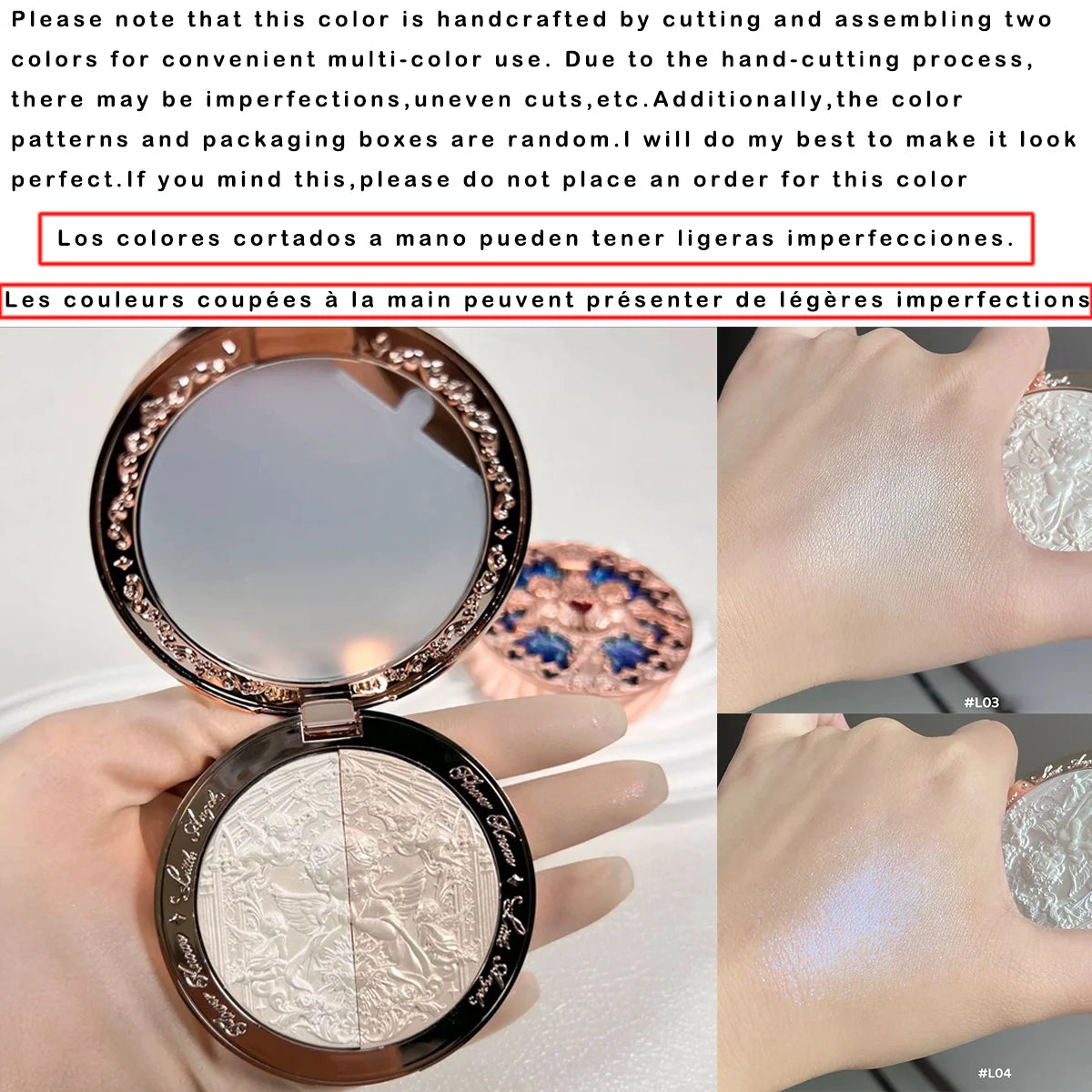 Angelique - 
Flower Knows Little Angel Embossed Face Highlighter Palette Diamond Glitter 3D Contour Waterproof Long-lasting Makeup Shimmer 8g