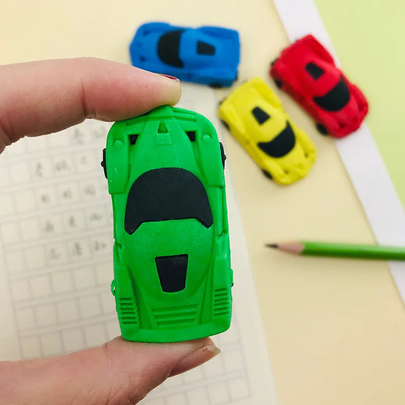 4 Pieces of Random Color Creative Cartoon Car-Shaped Erasers, Detachable and Reassemblable Soft Cleaning Erasers, Suitable for 2B Pencil Writing, a Must-Have for Back-To-School Season