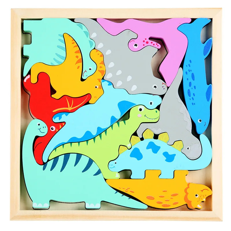 Children Montessori Wooden Toys Block Cartoon Animal Three-dimensional Jigsaw Puzzle Early Education Grab Board  3d Puzzle Toys