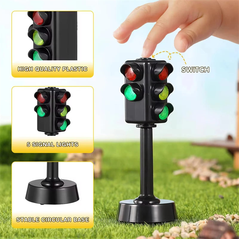 Safety Education Simulation Traffic Lights Toys Toddlers Signpost Gas Station Indicator Warning Car Model Kids Pretend Play Toys