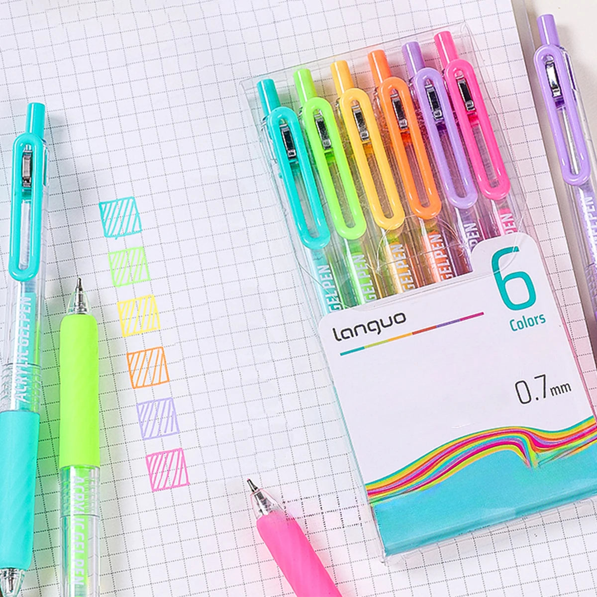 6PCS Retractable Color Gel Pens, 0.7mm Fine Tip, Large Capacity, Vibrant Ink for Drawing, Marking, School & Holiday Gifts