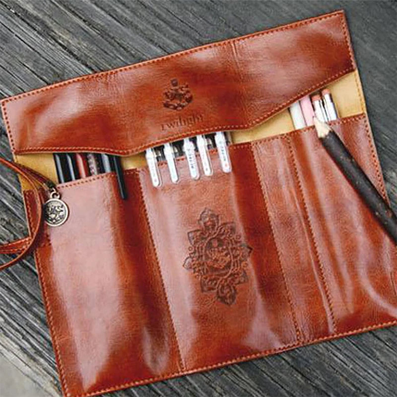 1pc Fashion Vintage PU Pencil Case Student Pencil Bag Waterproof Storage Bag Portable Kit School Supplies Korean Stationery