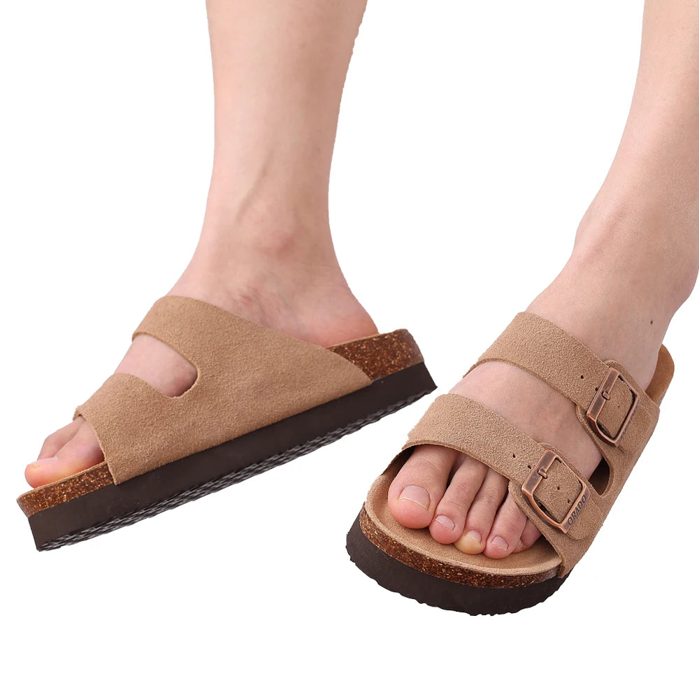 COMFIA - 
Comwarm Classic Cork Sandals For Women Men Fashion Soft Thick Sole Cork Slippers Summer Beach Sandals Home Open Toe Flat Sandals