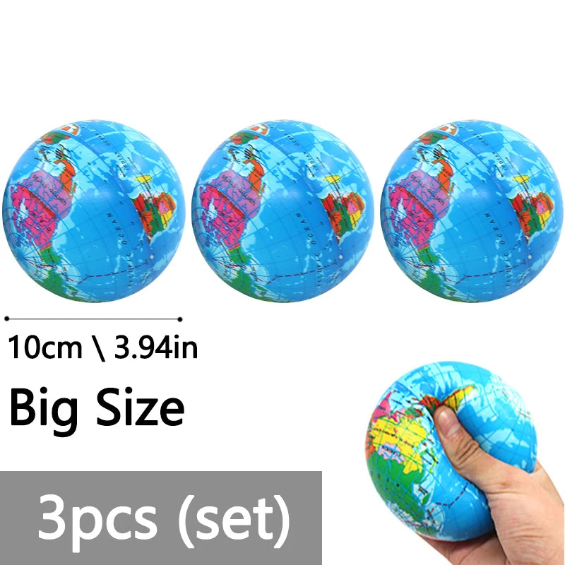 Mini World Earth Stress Balls Children Toy Foam Planet PU Globe Squeezable Balls Finger Exercise Educational Stress Relief Toys