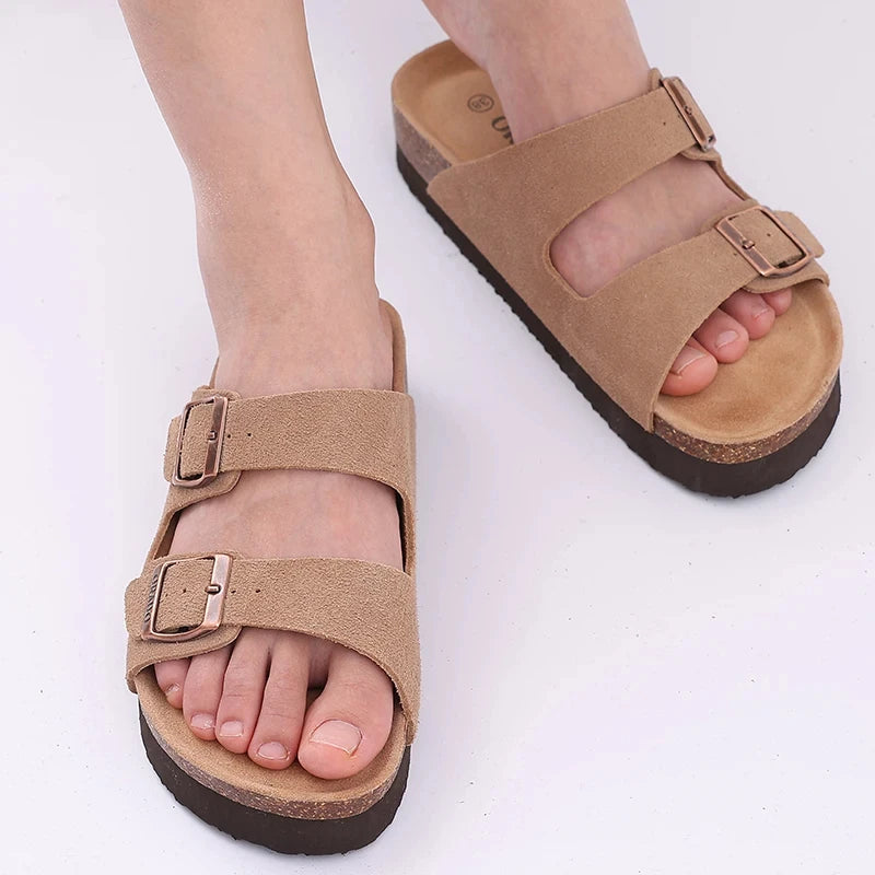 COMFIA - 
Comwarm Classic Cork Sandals For Women Men Fashion Soft Thick Sole Cork Slippers Summer Beach Sandals Home Open Toe Flat Sandals
