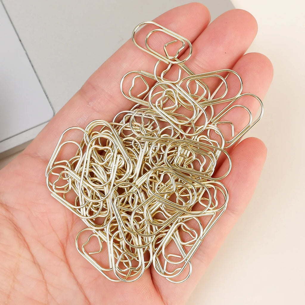 50/100Pcs Creative Metal Love Heart Shape Paper Clips Office Supplies Ticket Photo Clamp Patchwork Binder Clip Hollow Bookmarks