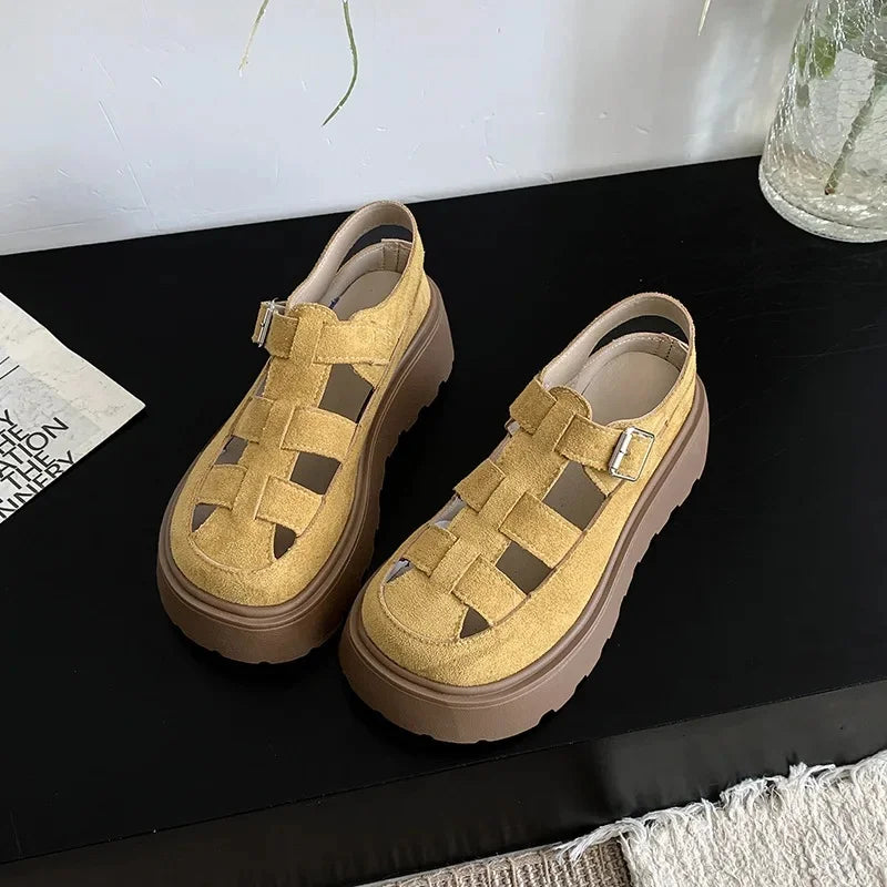 ROMIVA - 
Roman Style Thick Heel Clog Shoes Women's Sandals Breathable Upgraded Version Summer New Hollow out Design Platform Slippers