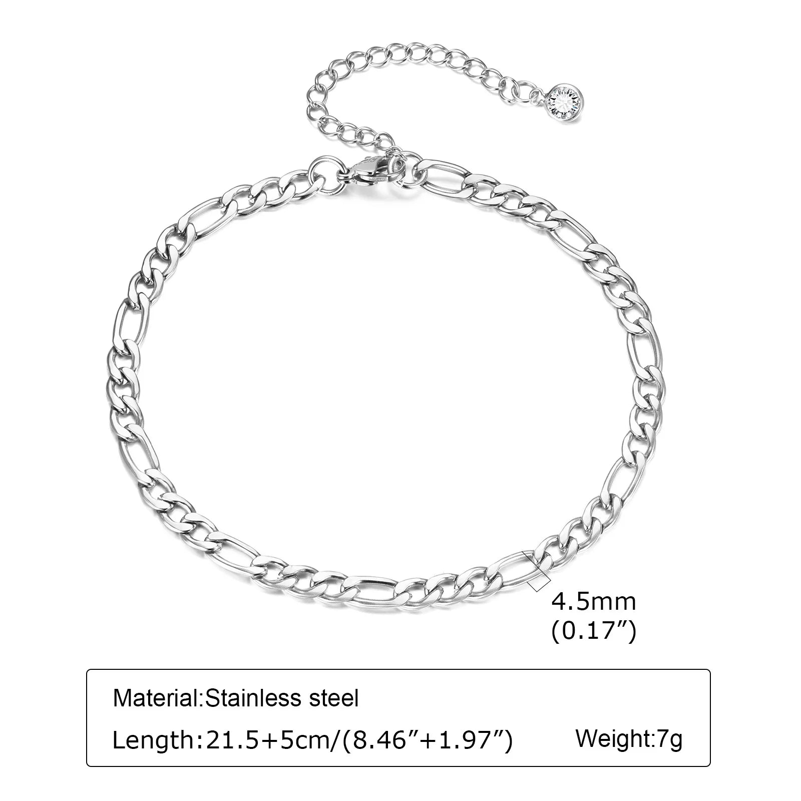 STÉLIA - 
Silver Color Anklet Bracelets for Women Waterproof, Stainless Steel Layered Cuban Chain Herringbone Anklets Summer Beach Gift
