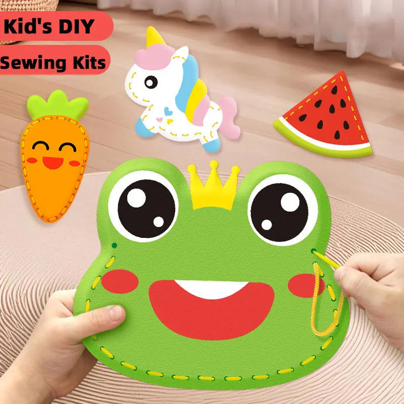 Sewing Kit for Beginner Kids Arts Crafts Cute Cartoon DIY Projects of Stuffed Animal Dolls Pendant Shoulder Bag Threaded Toys