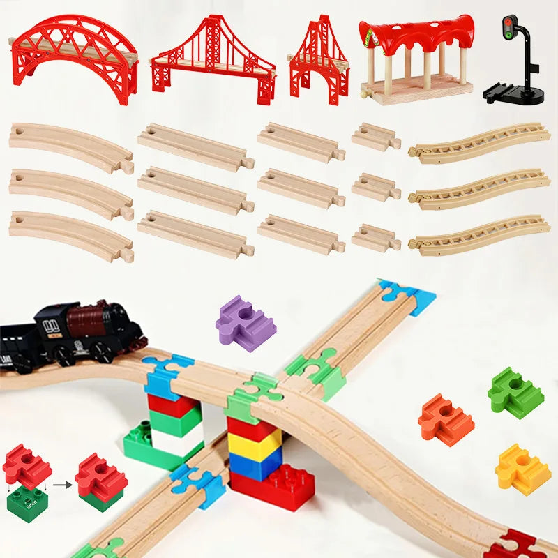 Wooden Train Rail Kinds Of Wooden Train Track Connector Adapter Fit for All Brands Wood Tracks Educational Toys For Kids Gift