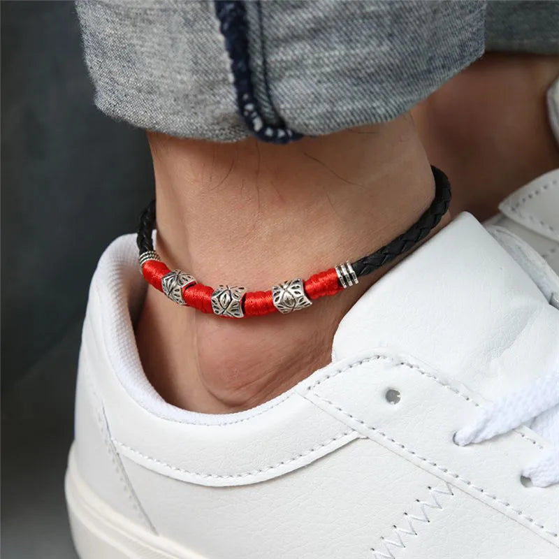 SEVORA - 
1PC Simple Adjustable Handmade Leaf Anklets Woven Adjustable Rope Lucky Foot Bracelet For Women Men Beach Jewelry