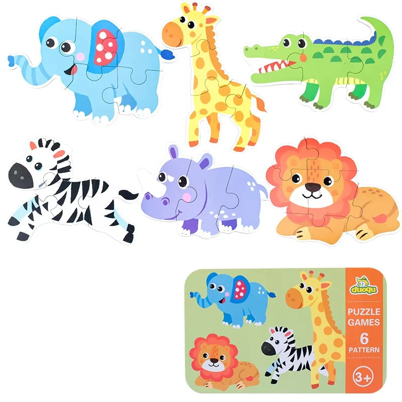 Baby Wooden Puzzles for Toddlers Montessori Development Toys Educational Animals Puzzle Board Games for Kids Boys 1 2 3 Years