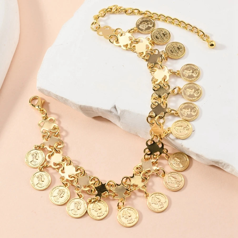 GOLDÉA - 
New Fashion Anklet Gold Color Alloy Coin Tassel Foot Chain Ankle Bracelet Women's Wedding Decoration On Foot