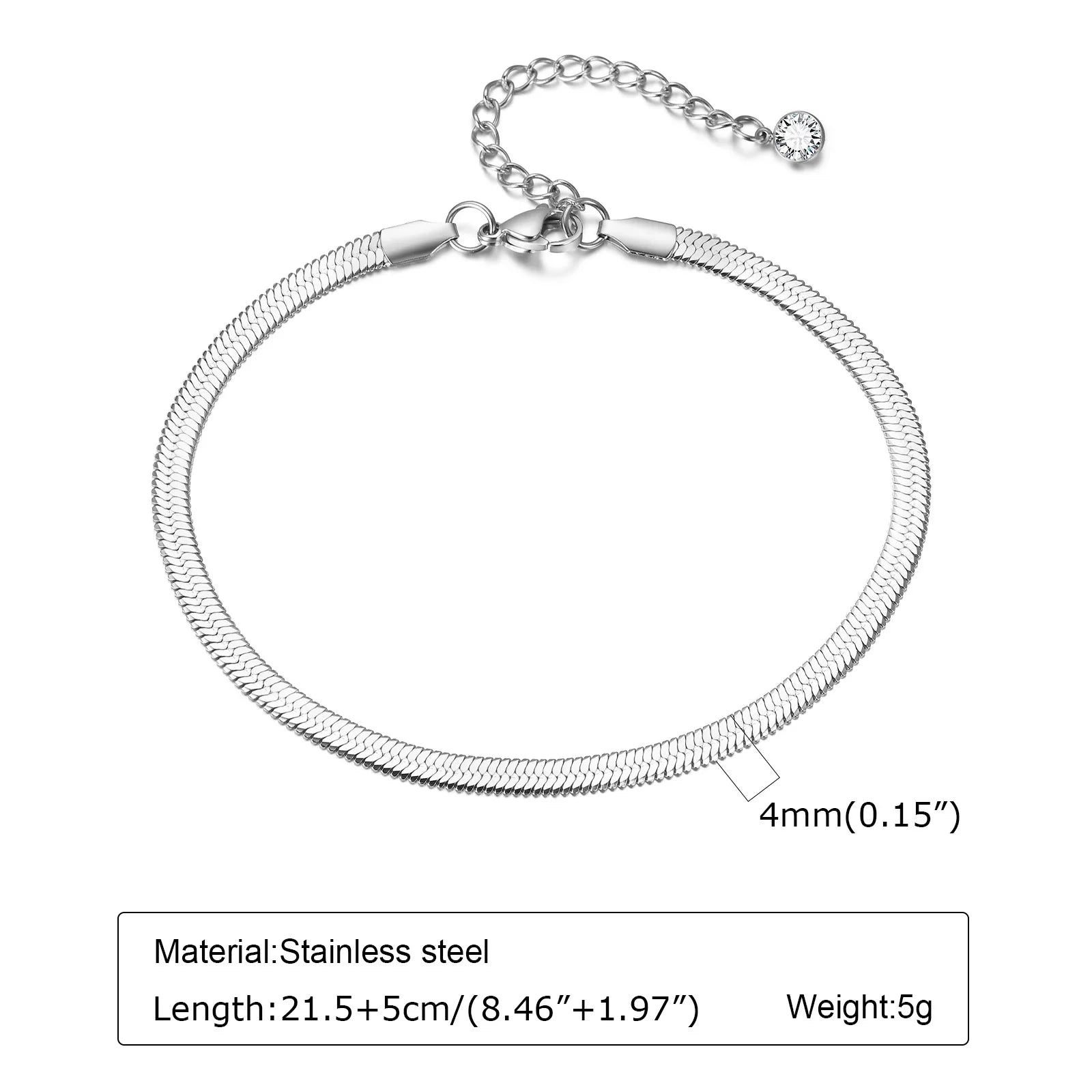 STÉLIA - 
Silver Color Anklet Bracelets for Women Waterproof, Stainless Steel Layered Cuban Chain Herringbone Anklets Summer Beach Gift