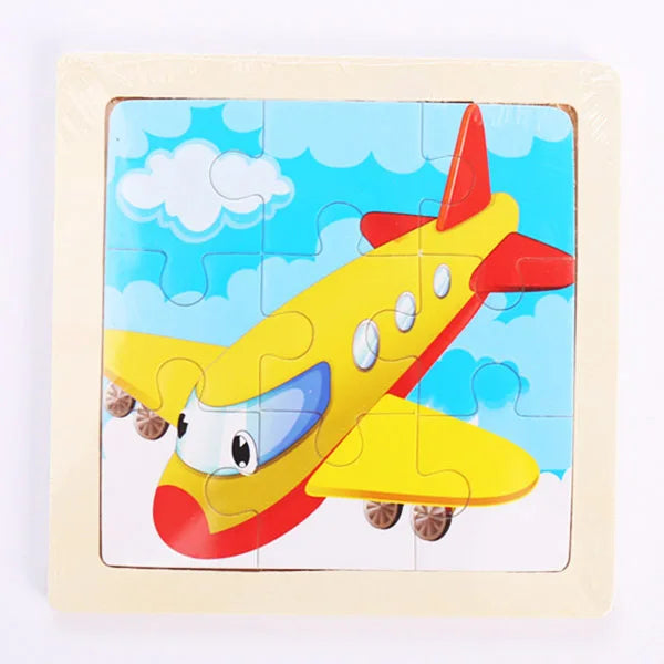 9 Pieces Wooden Puzzle Cartoon Dinosaur Transportation Montessori 3d Puzzle Game Early Learning Educational Toys for Children
