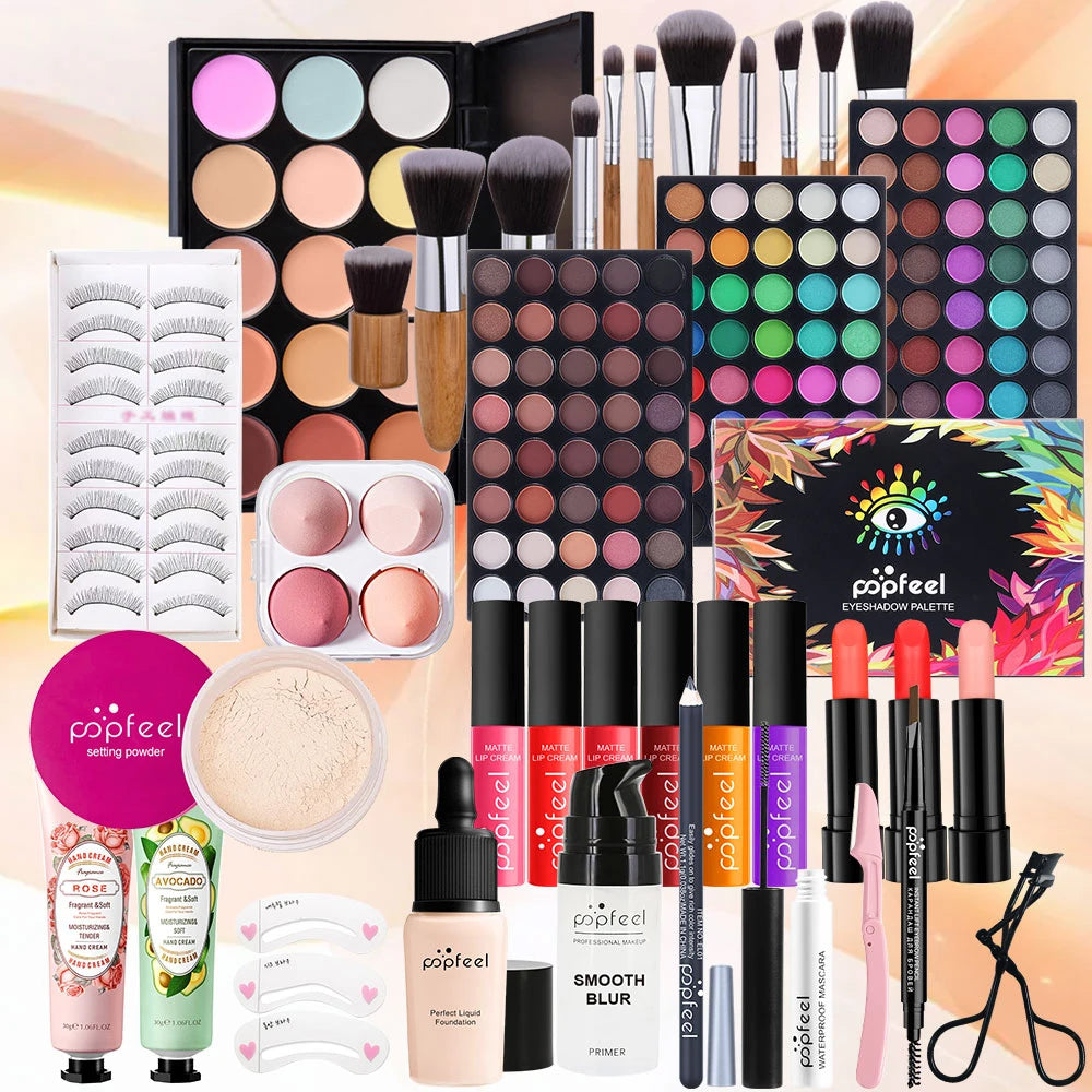 Glamora - 
POPFEEL Multifunctional Women’s Makeup Set-Complete Beginner -Friendly Cosmetic Kit with Eyeshadow Palette, Lipstick, Hand Cream