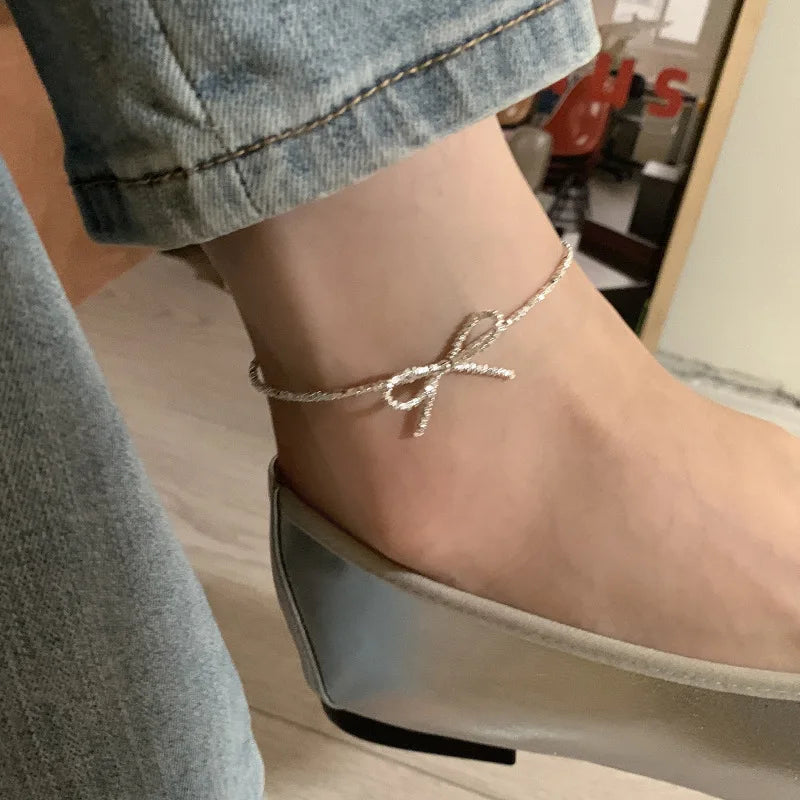VIVÉA - 
VENTFILLE 925 Sterling Silve Bowknot Anklet for Women Girl Hollowing Out Design Fashion Versatile Jewelry Gift Dropshipping