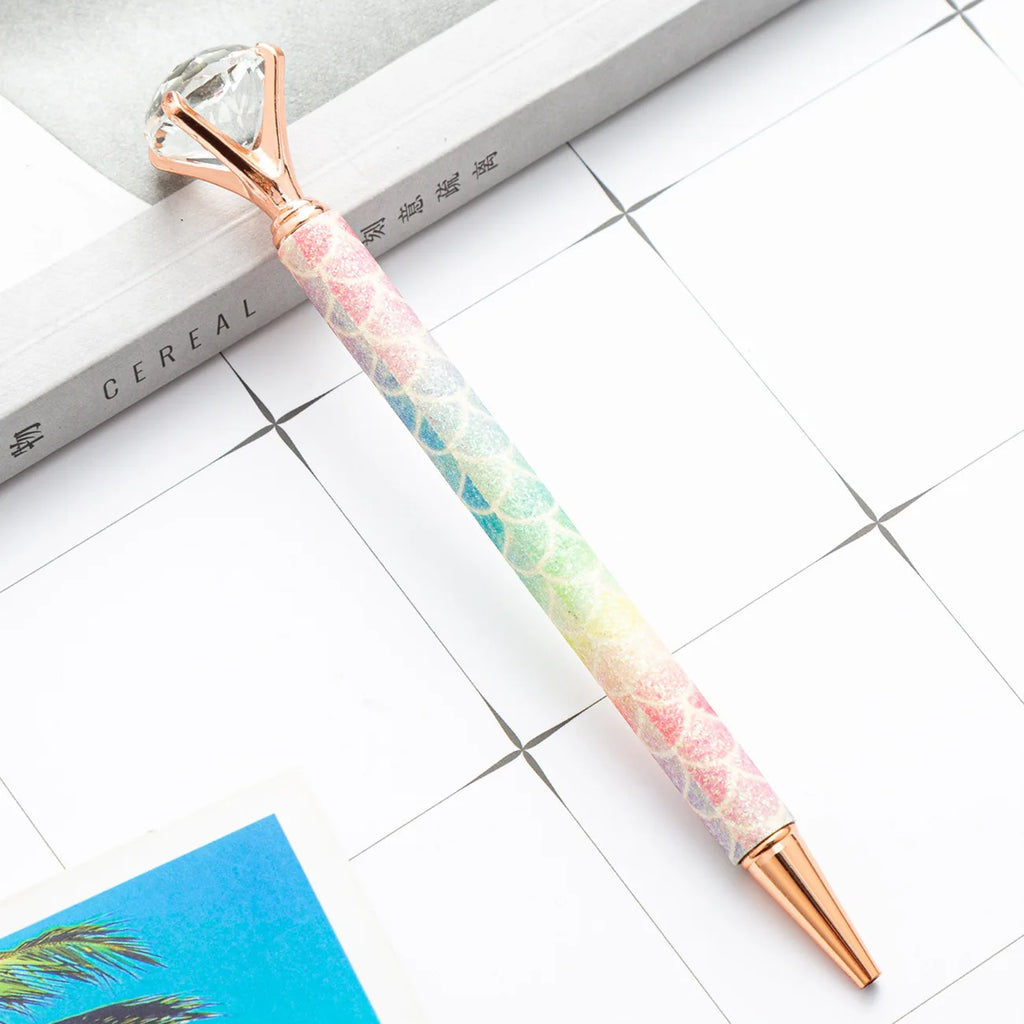 1 Piece Lytwtw's Ballpoint Pen Luxury Cute Big Diamond Wedding Rose Gold Metal Stationery School Office Supplies Supply Pens