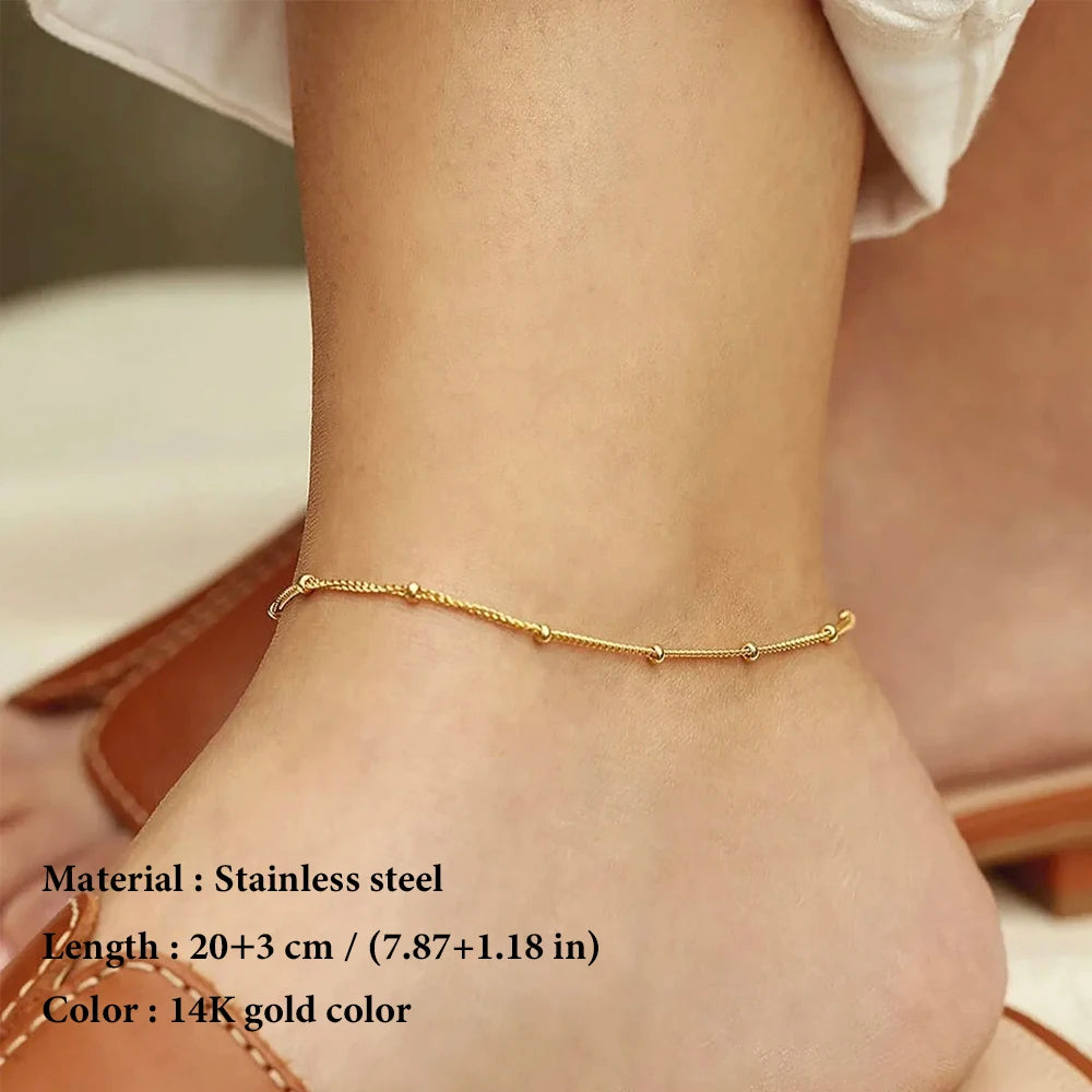 LUNABEL - 
SUNIBI Fashionable Stainless Steel Minimalist Bead Decor Anklet Chain For Women