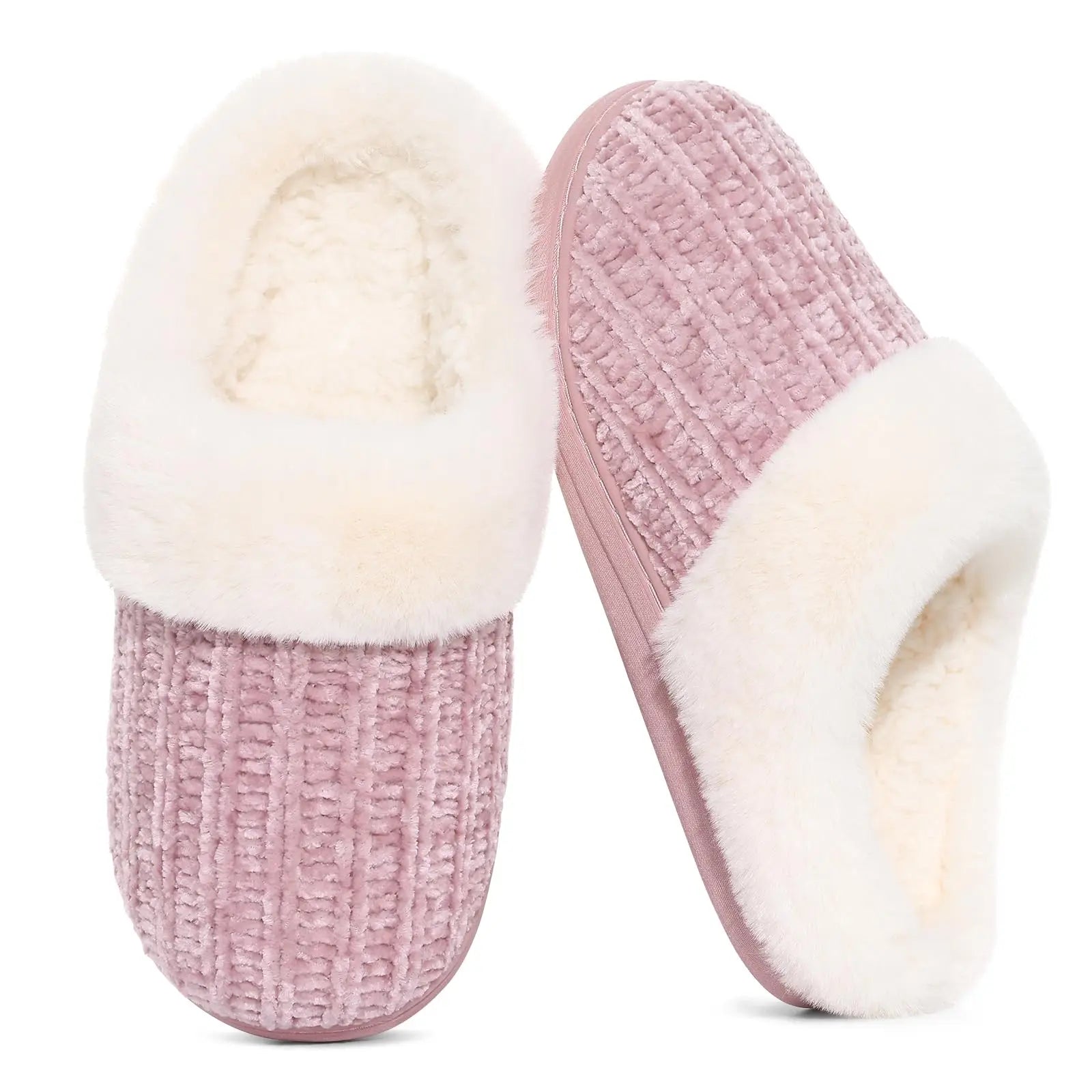 Pallene Fuzzy -  Winter Slippers For Men Women Casual Memory Foam Knit Flat Slides Cozy Plush Indoor Slippers Fluffy Cotton Shoes