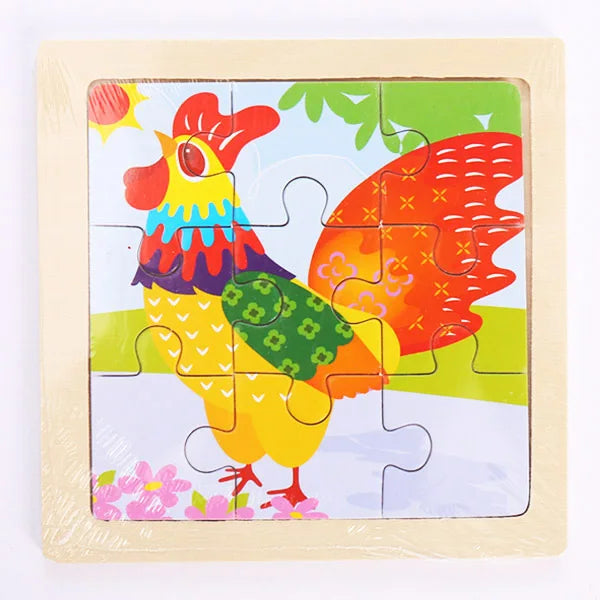 9 Pieces Wooden Puzzle Cartoon Dinosaur Transportation Montessori 3d Puzzle Game Early Learning Educational Toys for Children